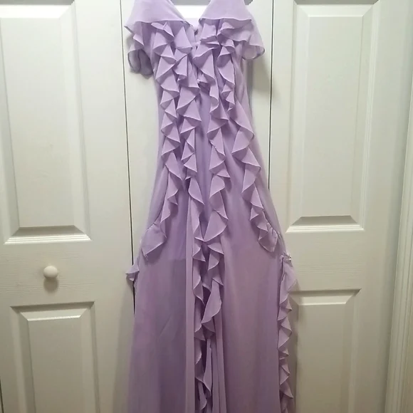 Forever 21, Lavender Ruffled Maxi Eligant Summer Dress Small, Ruffled Slits - Picture 6 of 10